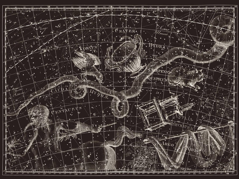 无人,横图,黑白,地图,科学,星星,摄影,星座,乌鸦,陨石坑,手艺,天文学,拉丁文,雕刻术