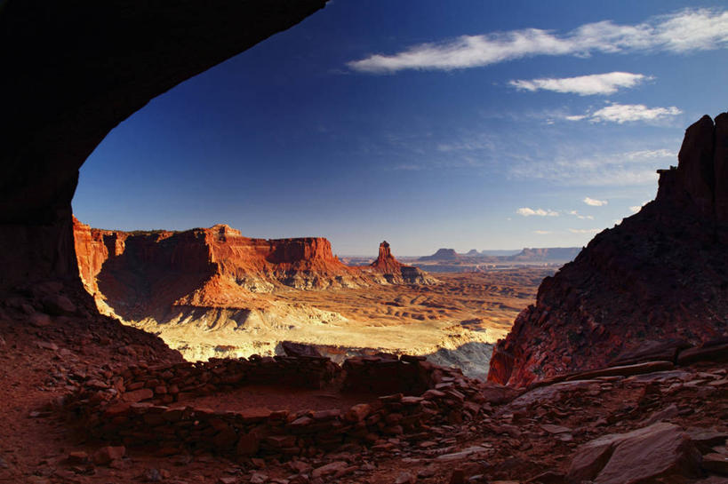 无人,横图,室外,白天,神秘,沙漠,峡谷,建筑,美国,悬崖,废墟,地标建筑,摄影,考古学,峡谷地国家公园,犹他,彩图,旅行