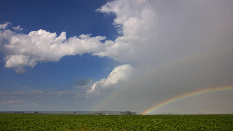 无人,农场,横图,室外,白天,彩虹,暴风雨,美国,田地,云,天气,天空,摄影,彩图,双彩虹,爱荷华