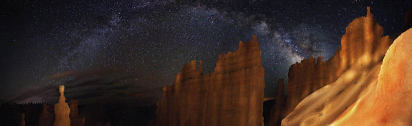 无人,横图,全景,室外,夜晚,美国,时间,科学,星星,数码合成,摄影,星系,银河系,天文学,犹他,布莱斯峡谷国家公园,地质学,岩石,彩图