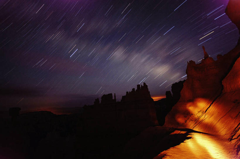 无人,横图,室外,夜晚,长时间曝光,美国,时间,科学,星星,摄影,天文学,犹他,布莱斯峡谷国家公园,地质学,岩石,彩图