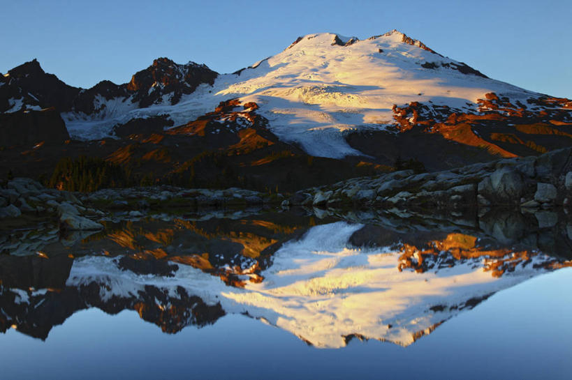 无人,横图,室外,白天,湖,火山,日落,美国,反射,地形,地标建筑,摄影,冰河,华盛顿州,卡斯基德山脉,彩图,旅行,贝克尔山