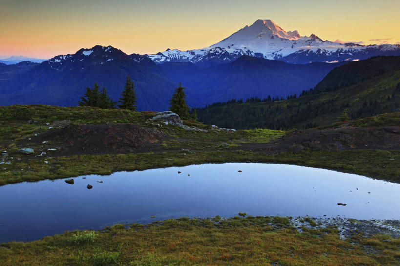 无人,横图,室外,白天,湖,火山,日落,山,美国,地形,地标建筑,摄影,宁静,华盛顿州,卡斯基德山脉,彩图,旅行,贝克尔山