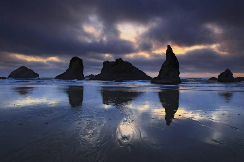 无人,横图,室外,白天,海浪,海洋,日落,美国,反射,沙子,地形,地标建筑,摄影,太平洋,俄勒冈州,班顿,海滩,岩石,彩图,旅行