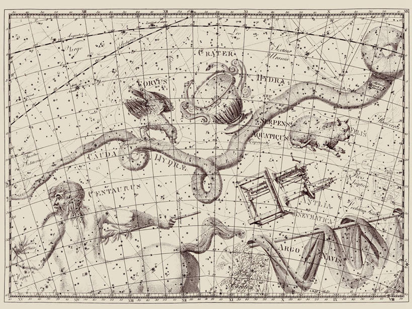 无人,横图,地图,艺术,科学,星星,摄影,星座,乌鸦,陨石坑,天文学,拉丁文,彩图,雕刻术