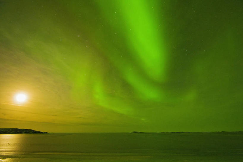 无人,横图,室外,夜晚,海洋,水,美国,发光,太空,月亮,满月,绿色,天空,摄影,海滩,北极光,彩图,波弗特海