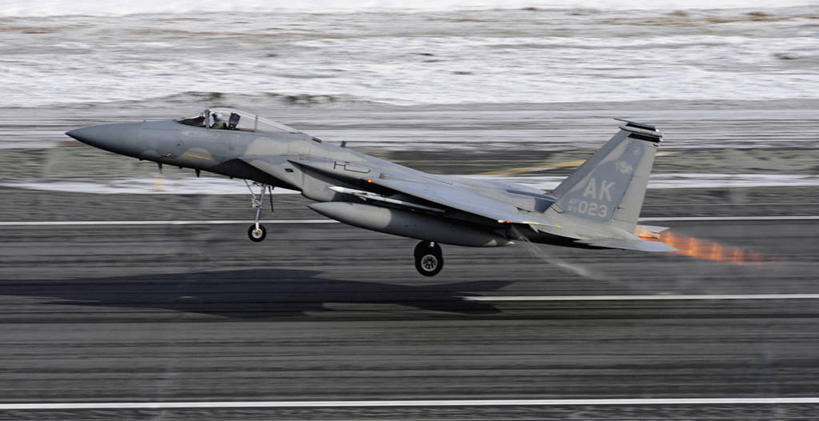 无人,横图,室外,白天,飞机,美国,起飞,军事,交通,航空,交通工具,运输,摄影,迅速,飞行器,战斗机,客机,噪声,载具,军用机,F-15鹰式战斗机,安克雷奇,彩图,商务机