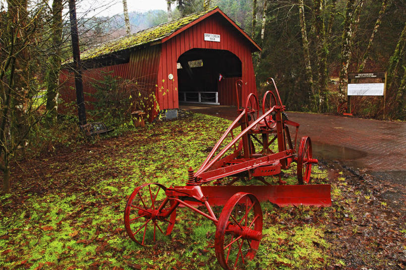 无人,横图,室外,白天,建筑,美国,历史,地标建筑,摄影,压路机,拖拉机,俄勒冈州,廊桥,彩图,旅行