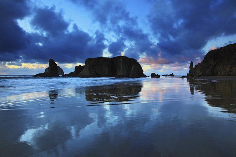 无人,横图,室外,白天,海洋,日落,美国,地形,云,黄昏,地标建筑,摄影,太平洋,俄勒冈州,班顿,岩石,彩图,旅行