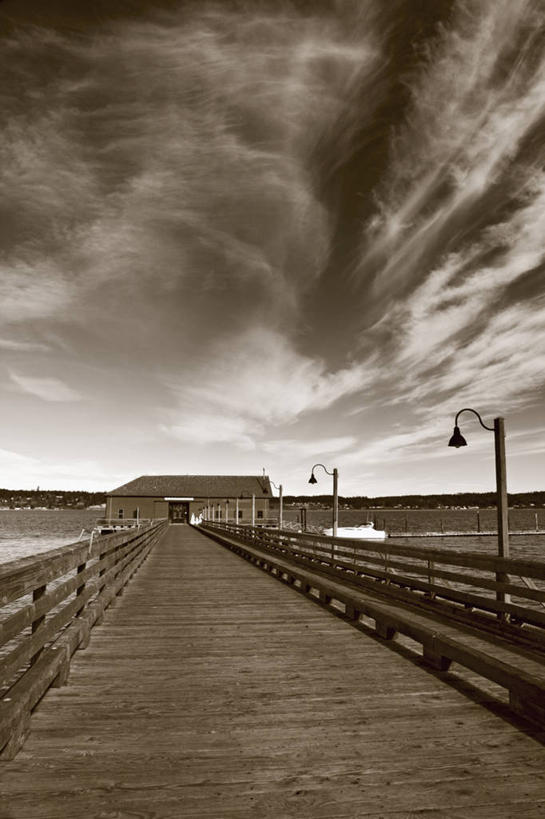 无人,码头,竖图,黑白,室外,白天,海洋,美国,云,历史,天空,摄影,华盛顿州,普吉特海湾,旅行