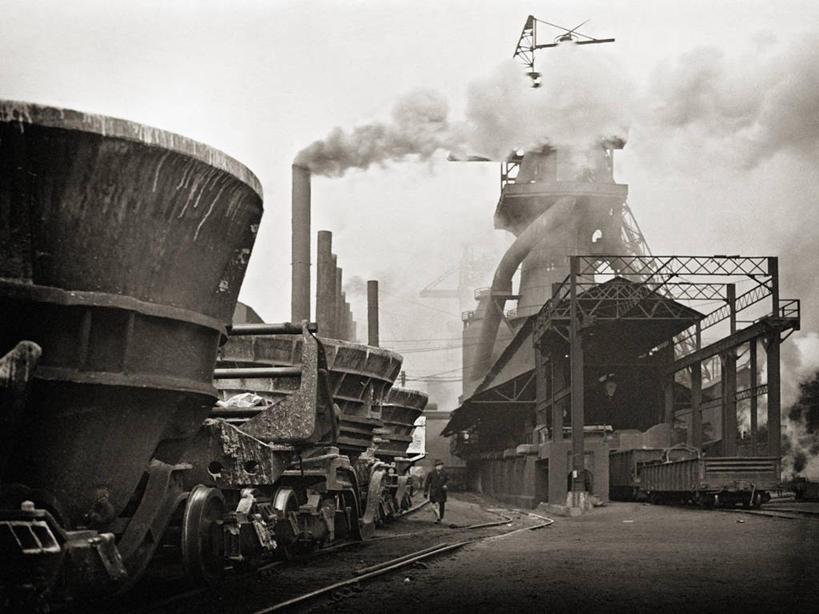 工厂,横图,黑白,室外,白天,烟囱,美国,烟,工业,摄影