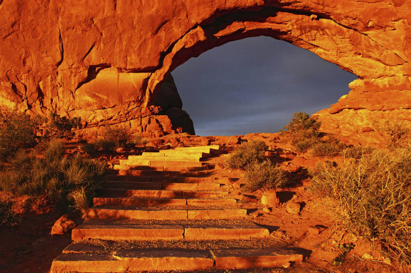 无人,横图,室外,白天,日落,沙漠,红色,摄影,岩层,拱门国家公园,犹他,岩石,彩图