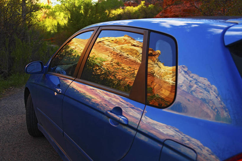 无人,横图,室外,白天,沙漠,镜子,汽车,反射,蓝色,摄影,岩层,犹他,大楼梯国家纪念碑,岩石,彩图