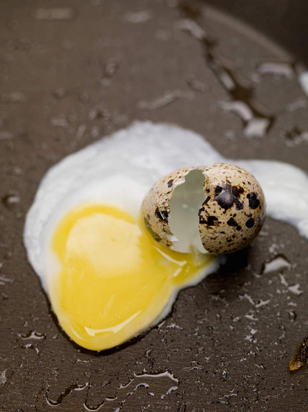 无人,竖图,俯视,室内,特写,白天,餐桌,桌子,阴影,反射,影子,蛋,荷包蛋,煎蛋,鹌鹑蛋,破坏,破损,餐台,损坏,卵,鹌鹑卵,鹑鸟蛋,煎鸡蛋,彩图,高角度拍摄