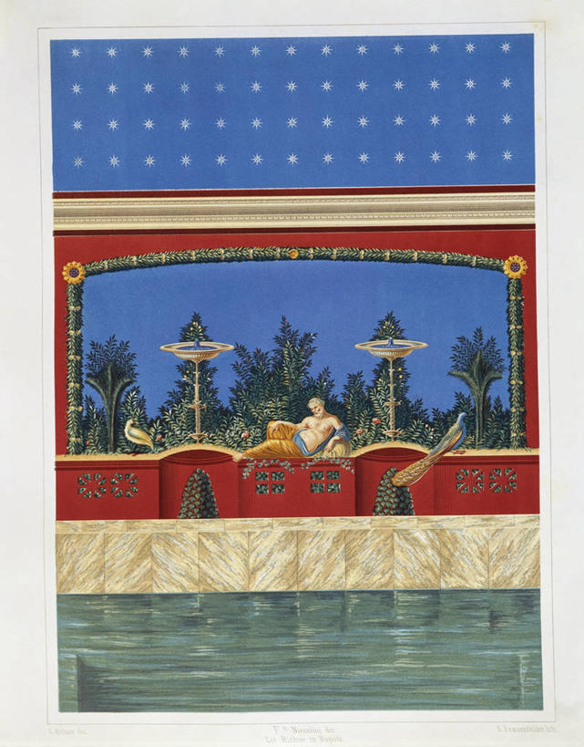 成年人,一个人,游泳池,竖图,插画,室外,白天,数码,科技,水,建筑,孔雀,仅一个男性,阴影,神话,网络,鸟类,高光,几何,计算机图形,合成,图画,拿着,历史,古罗马,画,树,古代,动物,两只,休息,放松,摄影,考古学,电脑合成图,数码合成图,合成图,漫画,意大利文化,写实,具体,具象,古希腊,庞贝,古代文明,美术工艺,仰卧,彩图,传统服装,公共浴室,传统文化,过去