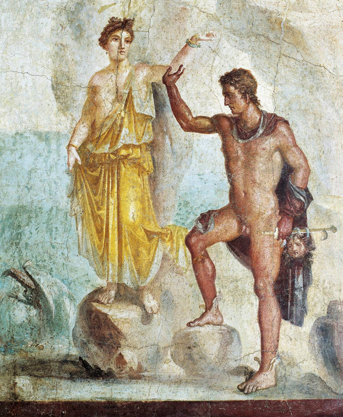 成年人,裸体,两个人,站,竖图,室内,白天,自由,合作,石头,长袍,拿着,古罗马,古代,武器,摄影,洞穴,仙女座,协助,勇气,古代文明,美术工艺,珀尔修斯,男人,女人,岩石,彩图,传统服装,过去