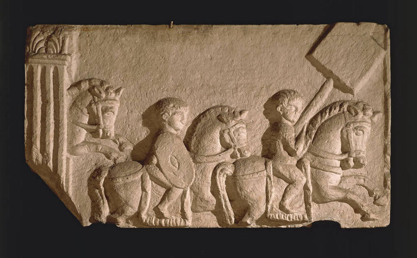 无人,横图,马,骑马,黑色背景,标志,符号,标识,古罗马,古代,摄影,盾,性别符号,古代文明,美术工艺,彩图,影棚拍摄,浅浮雕,男性符号