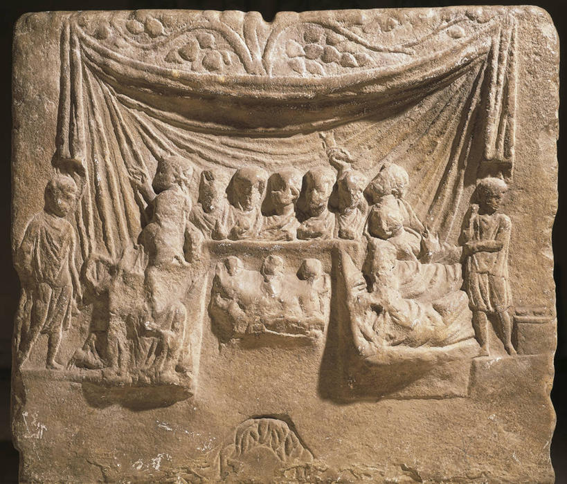 无人,横图,特写,吃饭,聚会,桌子,雕塑,庆祝,帐篷,聚餐,饮食,古罗马,古代,摄影,坟墓,美术工艺,彩图,影棚拍摄,浅浮雕