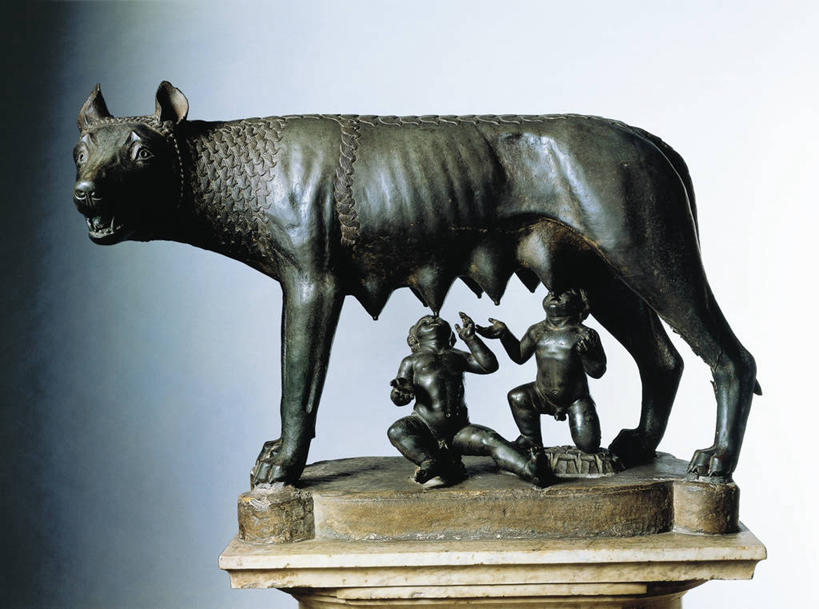 无人,博物馆,横图,特写,侧面,雕塑,意大利,灰色背景,哺乳,标志,雕像,符号,首都,历史,标识,灰色,力量,摄影,考古学,国王,青铜,性别符号,想法,美术工艺,罗马国王,彩图,罗慕路斯,男性符号,过去