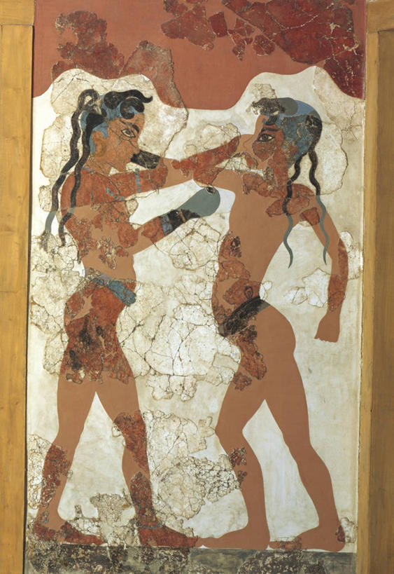 成年人,裸体,两个人,竖图,特写,绘画,拳击,希腊,欧洲,艺术,岛,古典,文化,工艺品,品味,摄影,美术,高雅,基克拉迪群岛,圣托里尼岛,希腊文化,打斗,希腊共和国,美学,基克拉泽斯群岛,阿克罗蒂里,长发,彩图