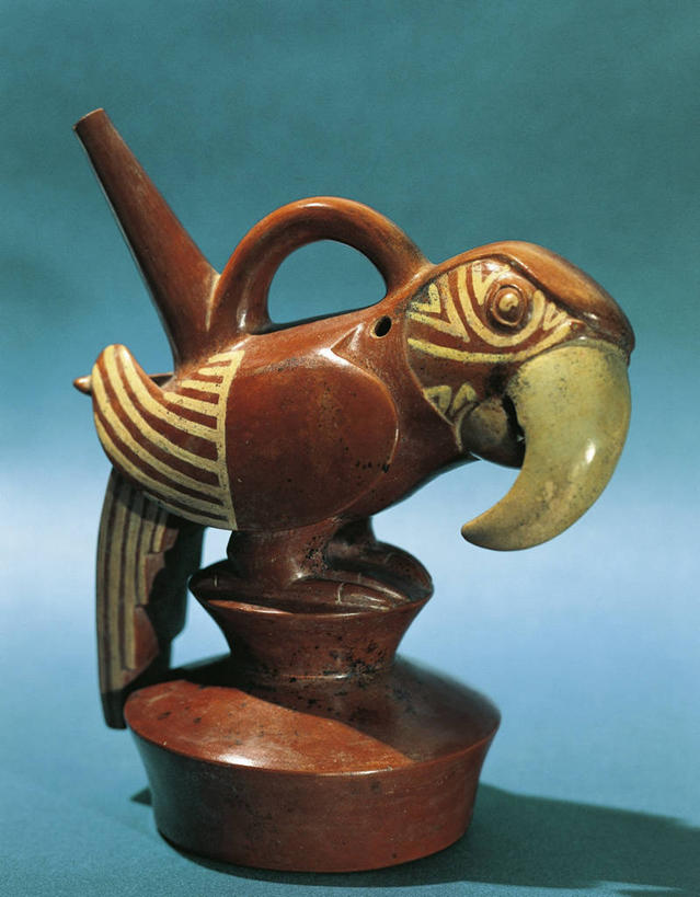 无人,竖图,鹦鹉,蓝色背景,鸟类,褐色,陶瓷制品,一个,容器,摄影,单个,古代文明,美术工艺,彩图,影棚拍摄