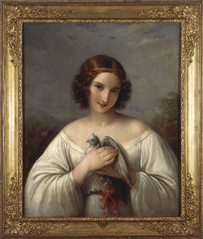 成年人,一个人,微笑,竖图,插画,室外,白天,满意,纯洁,数码,科技,鸽子,油画,仅一个年轻女性,仅一个女性,仅一个人,阴影,网络,鸟类,束发带,高光,几何,计算机图形,合成,图画,拿着,画,摄影,电脑合成图,数码合成图,合成图,肖像,漫画,写实,具体,具象,乳沟,原鸽,年轻女性,女人,女性,年轻人,卷发,拥抱,半身,彩图,美人