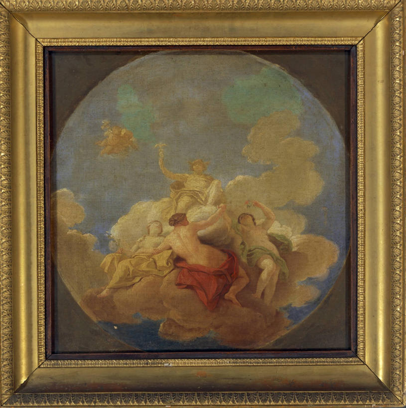 成年人,四个人,竖图,方图,插画,室外,白天,数码,科技,相框,油画,阴影,庆祝,网络,圆形,云,半空,高光,几何,计算机图形,合成,图画,画,摄影,电脑合成图,数码合成图,合成图,漫画,希腊神话,巴洛克风格,18世纪,写实,具体,具象,无忧无虑,美惠三女神,年轻男性,年轻女性,年轻人,彩图