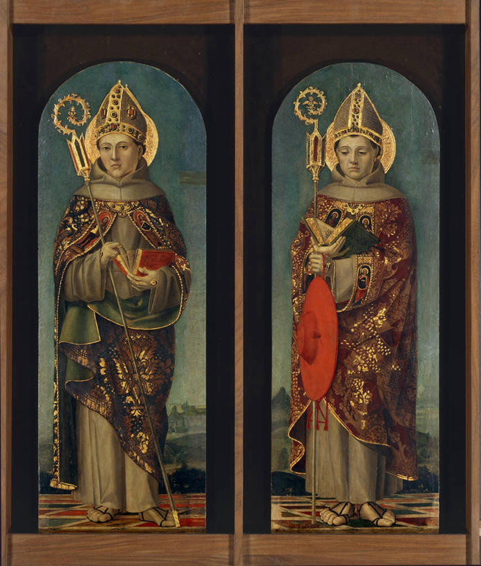 成年人,两个人,站,竖图,室外,白天,绘画,光晕,油画,艺术,拱门,圣经,古典,文艺复兴,拿着,历史,文化,工艺品,品味,摄影,美术,高雅,斗篷,美学,彩图