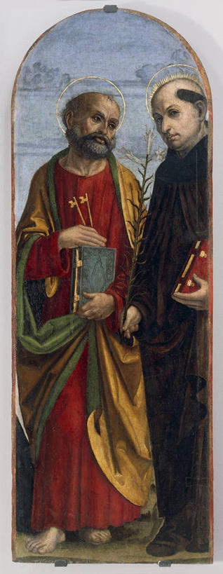 成年人,胡须,两个人,站,竖图,全景,室外,白天,民族服装,绘画,光晕,百合花,油画,艺术,拱门,圣经,钥匙,古典,文艺复兴,拿着,文化,工艺品,品味,摄影,部分,美术,高雅,斗篷,美学,圣人,圣彼得,胡子,络腮胡,小胡子,书,僧侣,彩图,传统服装,民俗服,三联画