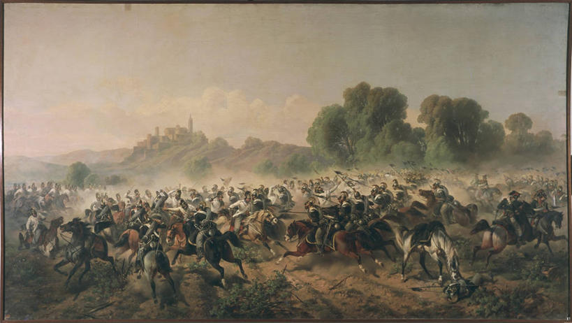 横图,室外,白天,绘画,山,马,一群,许多,士兵,艺术,很多,许多人,古典,历史,文化,树,工艺品,品味,一群人,摄影,美术,灰尘,高雅,剪影,军队,美学,战役,战场,彩图,混沌