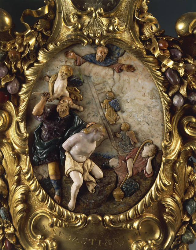 无人,竖图,特写,天使,标志,符号,标识,古代,摄影,基督教,18世纪,青铜,性别符号,圣人,美术工艺,圣塞巴斯蒂安,彩图,影棚拍摄,乌木,殉道者,男性符号,处决,贵重宝石