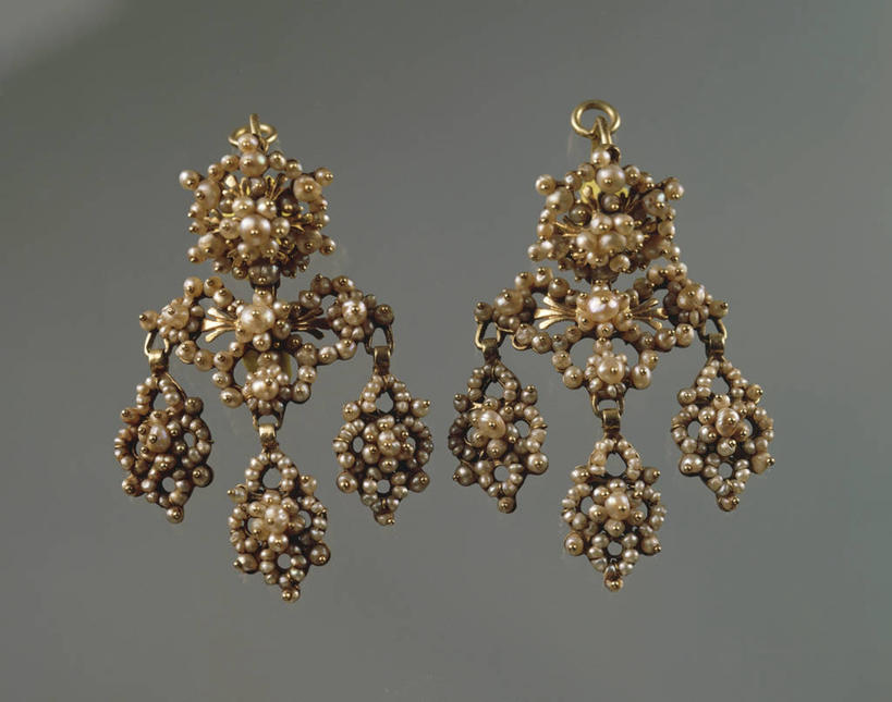 无人,横图,特写,静物,珠宝,珍珠,两个,摄影,18世纪,耳饰,美术工艺,彩图,影棚拍摄