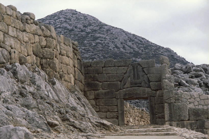 无人,横图,室外,白天,山,建筑,希腊,大门,废墟,地标建筑,摄影,考古学,要塞,希腊文化,伯罗奔尼撒,史前时代,彩图,迈锡尼