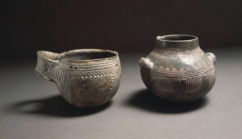 无人,横图,特写,陶瓷制品,杯,两个,陶器,摄影,广口瓶,史前时代,彩图,影棚拍摄,石器时代
