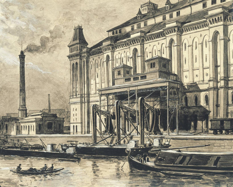 无人,工厂,横图,室外,白天,绘画,烟囱,船,艺术,河岸,首都,工业,摄影,颜料,美术,布达佩斯,磨坊,匈牙利共和国,彩图