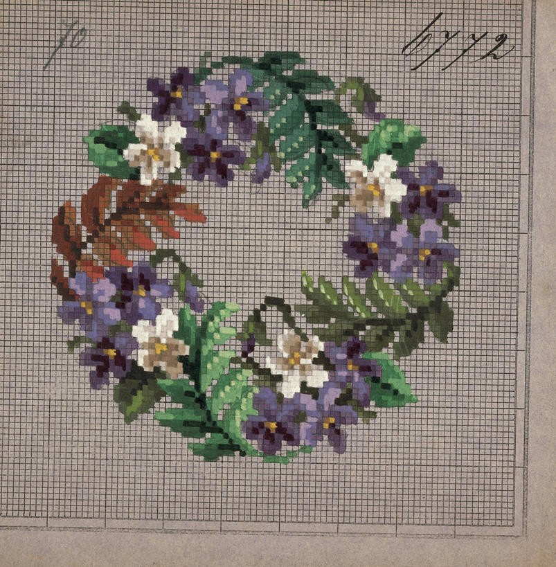 无人,竖图,紫罗兰,叶子,刺绣,花纹,花环,绿色,紫色,摄影,怀旧,蕨类,记忆,德国文化,式样,美术工艺,设计,彩图,影棚拍摄