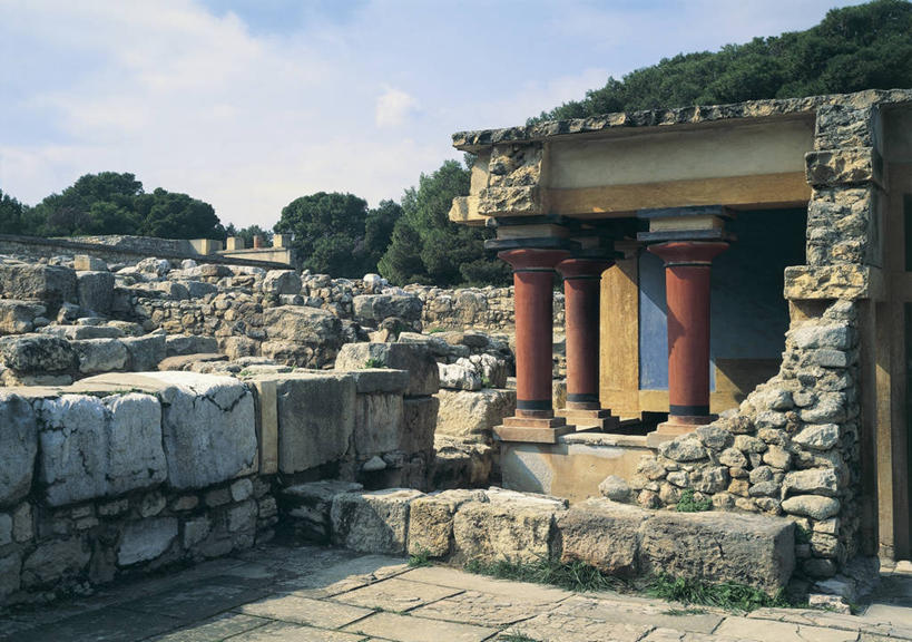 无人,宫殿,横图,室外,白天,植物,建筑,希腊,欧洲,阴影,柱子,云,图像,历史,废墟,树,天空,地标建筑,摄影,考古学,人造,地中海文化,南欧,希腊文化,主题,自然现象,克里特岛,构图,古希腊,古代文明,破败,克诺塞斯,彩图,旅行,时空,传统文化,状态