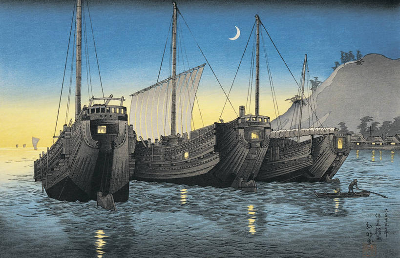 无人,横图,插画,室外,夜晚,绘画,数码,科技,海洋,山,船,日本,亚洲,阴影,日本文化,艺术,反射,网络,月亮,木船,海湾,月光,高光,几何,计算机图形,古典,合成,图画,文化,画,天空,模型,绳子,工艺品,交通工具,品味,运输,明亮,照亮,美术,电脑合成图,数码合成图,高雅,舟,合成图,载具,漫画,写实,具体,具象,美学,皎洁,帆樯,桅竿,伊豆半岛,彩图,帆柱,三板,舢板