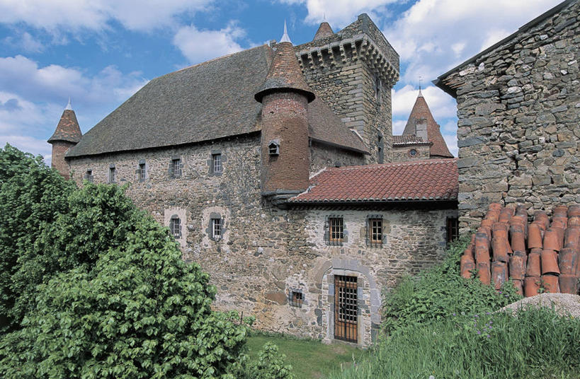 无人,横图,室外,白天,建筑,法国,欧洲,城堡,庭院,云,历史,石墙,废墟,树,天空,摄影,地中海文化,奥弗涅,彩图,过去