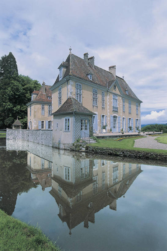 无人,竖图,室外,白天,建筑,法国,欧洲,反射,城堡,云,历史,树,天空,摄影,普罗旺斯,地中海文化,护城河,彩图,过去