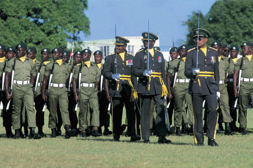 成年人,人群,横图,室外,白天,正面,制服,重复,团队,帽子,加勒比海,巴巴多斯,士兵,表演,朦胧,模糊,军事,田地,首都,许多人,拿着,扮演,衣服,一群人,武器,鸭舌帽,大西洋,摄影,协调,演出,剑,西印度群岛,美洲,军服,游行,军事阅兵,军队,爱国主义,机敏,小安的列斯群岛,布里奇顿,安的列斯群岛,男人,男性,非洲人,步行,彩图,旅行,传统文化