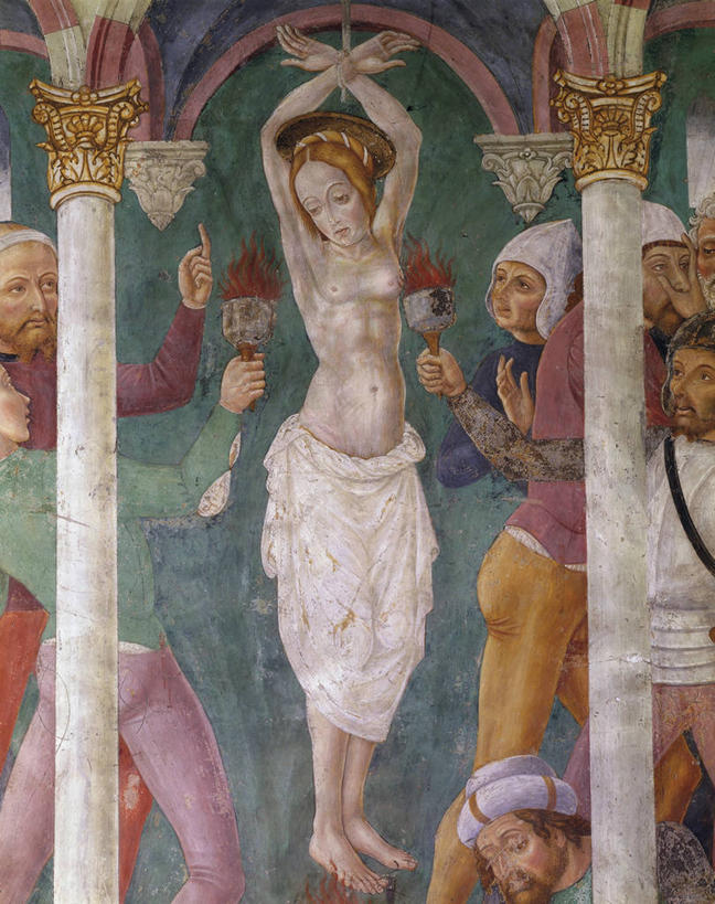 无人,竖图,室内,特写,白天,建筑,火,意大利,柱子,历史,裸露,壁画,地标建筑,摄影,宗教,部分,宗教建筑,南欧,裸,意大利文化,利古里亚大区,悲痛,圣人,拷问,彩图,殉道者,联合国教科文组织