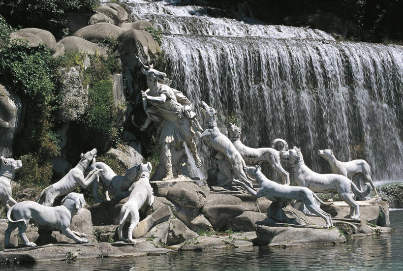 无人,横图,室外,白天,瀑布,雕塑,意大利,雕像,池塘,地标建筑,摄影,部分,南欧,清新,意大利文化,18世纪,坎帕尼亚,卡塞塔,岩石,彩图,旅行,联合国教科文组织