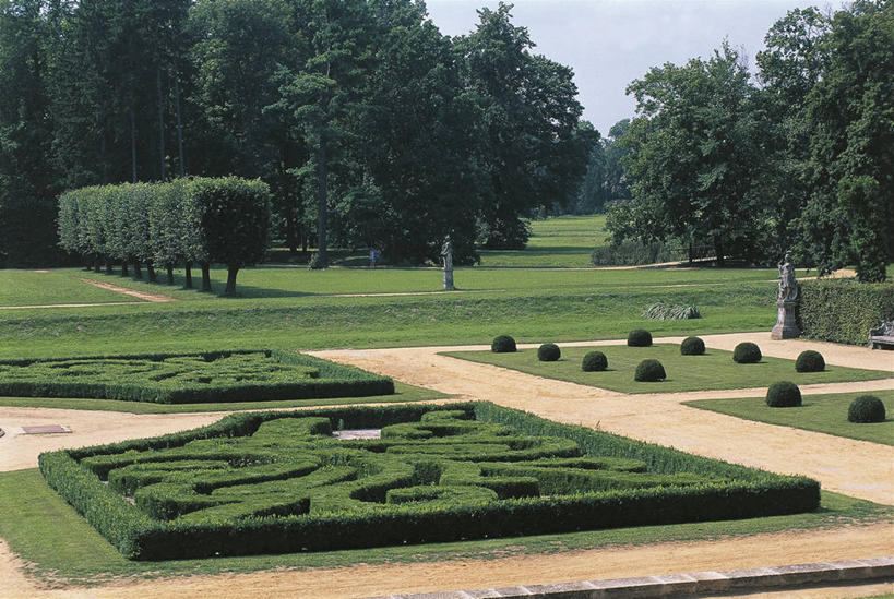 无人,横图,室外,白天,城堡,树,摄影,园林,巴洛克风格,捷克共和国,树篱,摩拉维亚,彩图,旅行