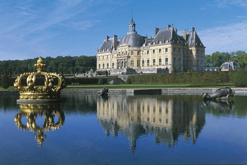 无人,横图,室外,白天,湖,建筑,喷泉,法国,反射,城堡,首都,历史,摄影,巴洛克风格,法兰西岛大区,王冠,彩图,子爵城堡