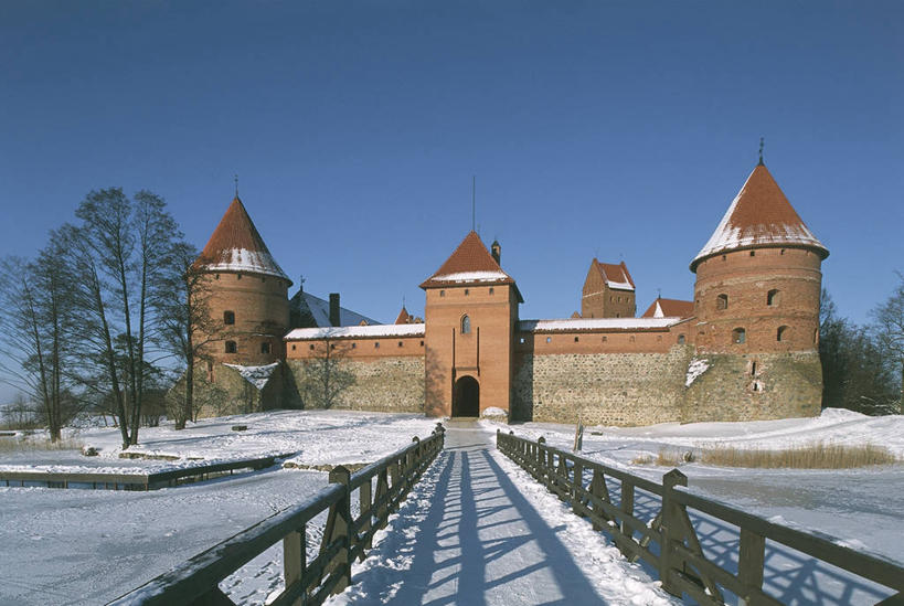 无人,横图,室外,安全,雪,建筑,欧洲,城堡,冬天,城镇,摄影,立陶宛共和国,特拉凯,自然地理,彩图,波罗的海三国