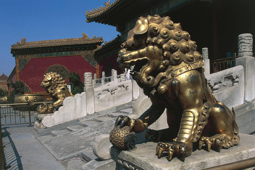 无人,故宫,横图,侧面,狮子,雕塑,北京,亚洲,雕像,联合国,首都,历史,地标建筑,摄影,合金,中国文化,将军,青铜,北京市,自然地理,彩图,联合国教科文组织,过去