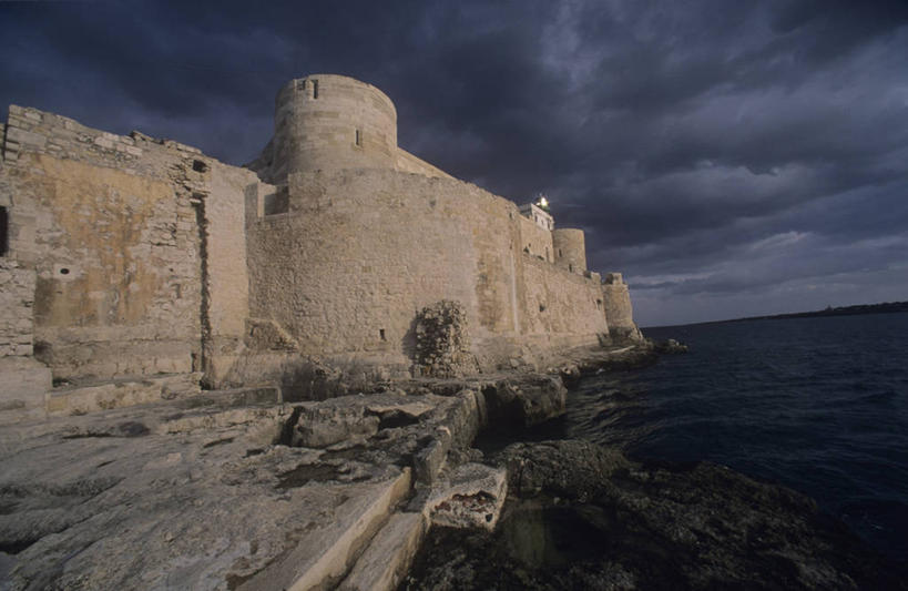 无人,横图,室外,白天,海洋,多云,建筑,意大利,城堡,乌云,历史,摄影,西西里,要塞,意大利文化,彩图