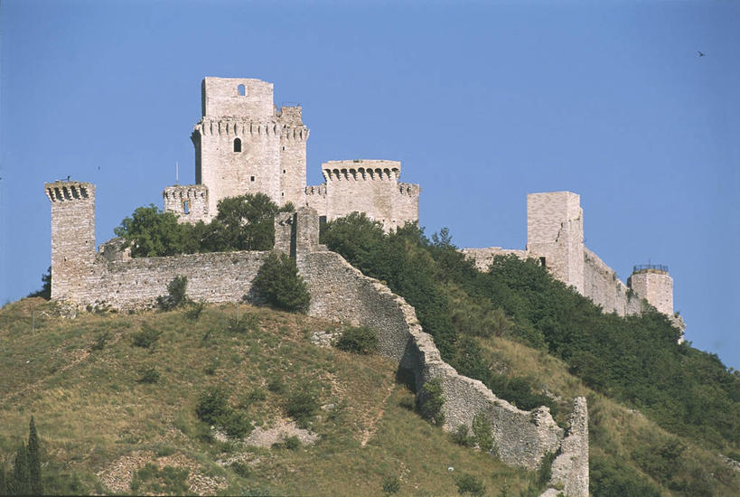 无人,横图,室外,白天,安全,建筑,意大利,城堡,围墙,塔,历史,废墟,摄影,要塞,意大利文化,古代文明,翁布里亚大区,阿西西,彩图