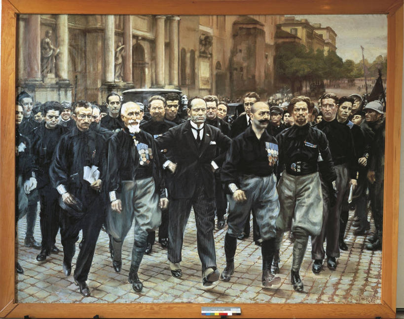 西方人,横图,聚会,城市,道路,街道,路,公路,意大利,欧洲,欧洲人,标志,符号,聚餐,交通,许多人,历史,标识,一群人,摄影,作画,政治,群众,性别符号,白种人,马路,彩图,法西斯主义,男性符号